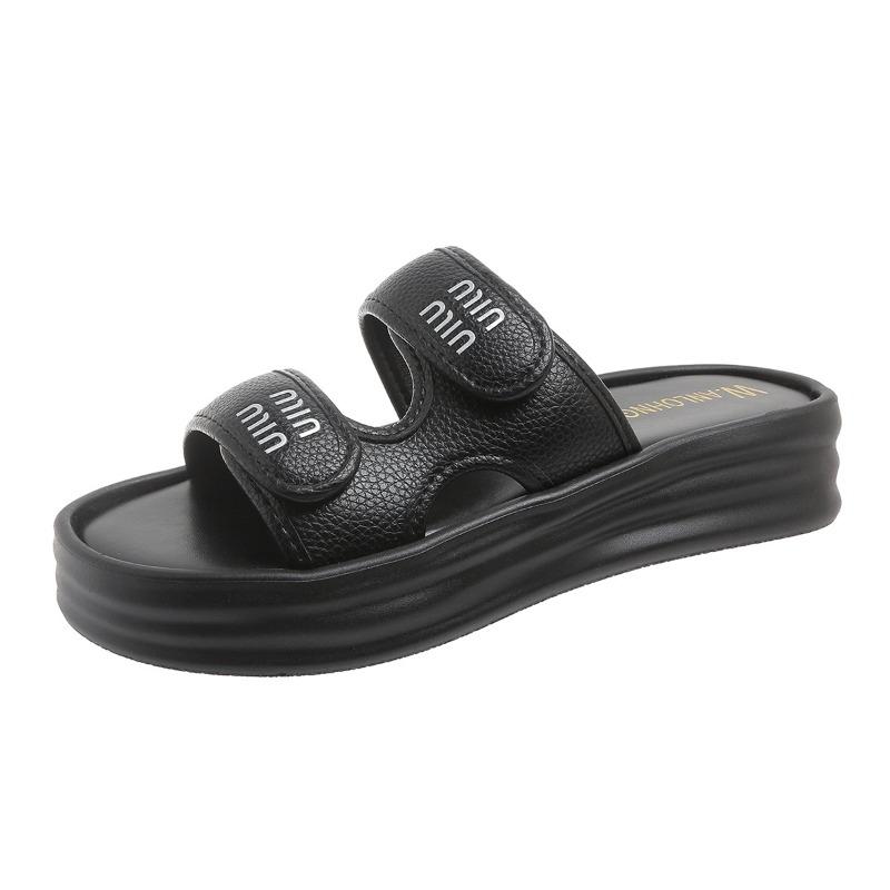 

Thick-bottomed cool slippers women s summer new Velcro letter slippers wear beach sandals 40 чёрный