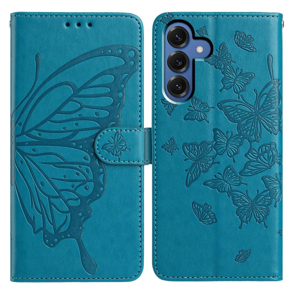 For Samsung Galaxy S25 Case Butterfly Imprinted Wallet Stand PU Leather Flip Phone Cover with Strap