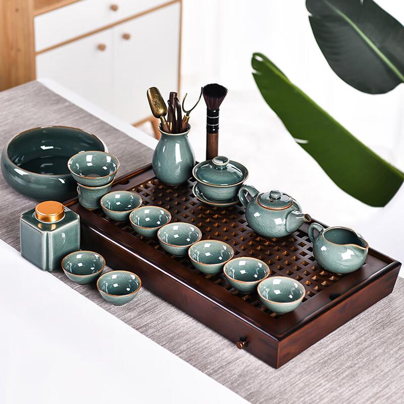 Lainuo Ge Kiln 15-Piece Tea Set with Bamboo Tray