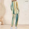 Women Plus Size Green Yellow Beige Printed Nurse Scrub Set V Neck Long Sleeve Top With Pockets Long Pants