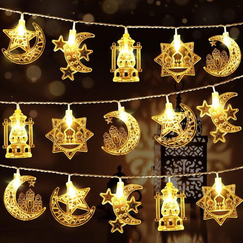 LED String Lights Ramadan Eid Decorations Star Moon Castle Theme Indoor Outdoor Festival Lighting