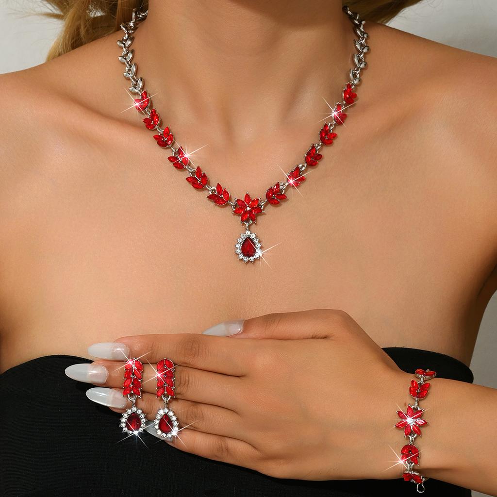 European and American fashion personality exquisite leaf drop earrings necklace bracelet classic bride wedding set