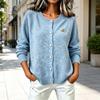 Damenmode Applikation Einreiher Strickjacke Pullover