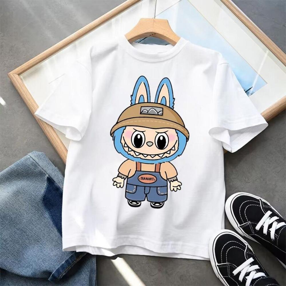 Labubu Cartoon Children's Short Sleeved T-shirt Casual Top Unisex Summer Round Neck Printed Girls' Clothing