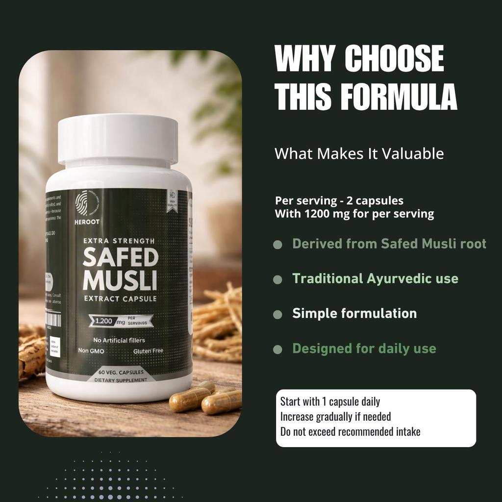 Safed Musli (Chlorophytum borivilianum) 60 Capsules | Herbal Supplement