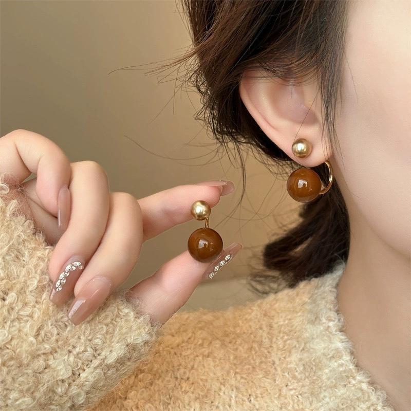 Korean White Imitation Pearls Two Bead Dangle Earrings Sweet Drop Earrings Fashion Women Jewelry Accessories Wholesale