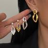 Ancient Gold and Silver Texture Chain Hollow Diamond Leaf Earrings Light Luxury Atmosphere Modified Face Commuting Daily Earrings