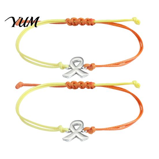 Breast Cancer Awareness Jewelry 2 Pcs Bracelets, Adjustable Braided String Unisex Cord Bracelet Bracelets with Ribbon Charm, Inspirational Gifts