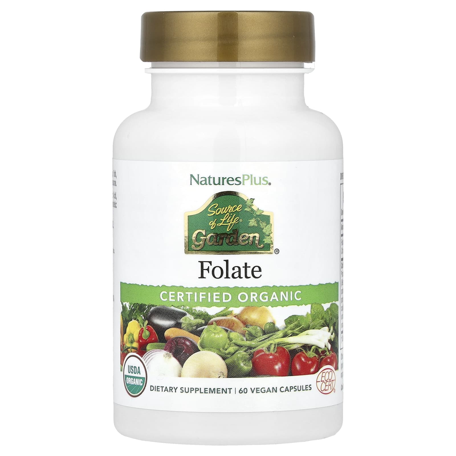 

NaturesPlus, Source of Life®, Garden, Фолієва кислота, 60 вегетаріанських капсул