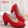 Fashion Aphixta Blue Leapard Red Round Toe 6cm High Chunky High Heels Flock Pumps Women Hot Sale Party Disco Dance Big Size 35-42