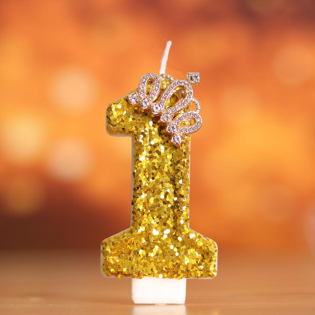 1pc Golden Crown Number 0-9 Cake Decor Candles for Birthday Wedding Anniversary Party DIY Cake Decoration Supplies