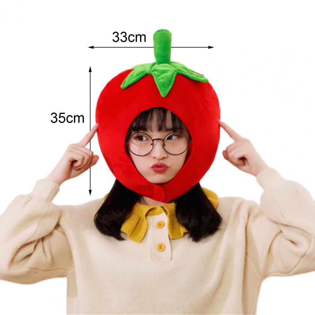 Süße Tomatenkopfbedeckung Cross-Dressing Früchte Plüschhut Weihnachten Halloween Cosplay Party Kostümkappe Winterkopfbedeckung Foto Requisite