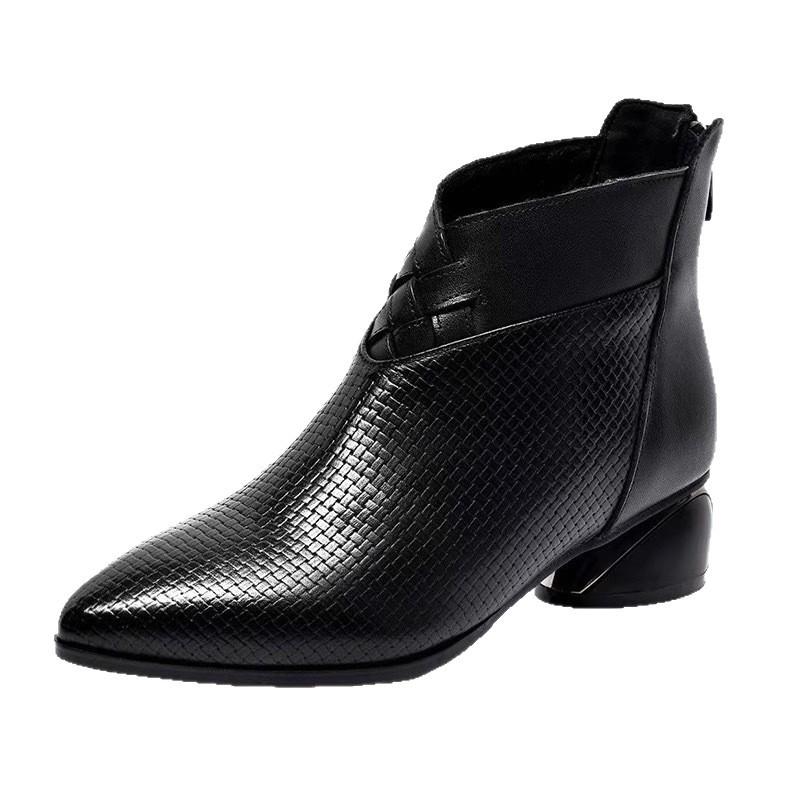 New spring and autumn thick heel short boots women's medium heel soft leather shoes comfortable single boots pointed small ankle boots mother shoes