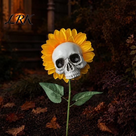 Halloween Lawn Decoration Sunflower Skull Ornament, Theme Garden Decor, Potted Resin Flower Pot Plant Waterproof Outdoor Decoration, for Patio