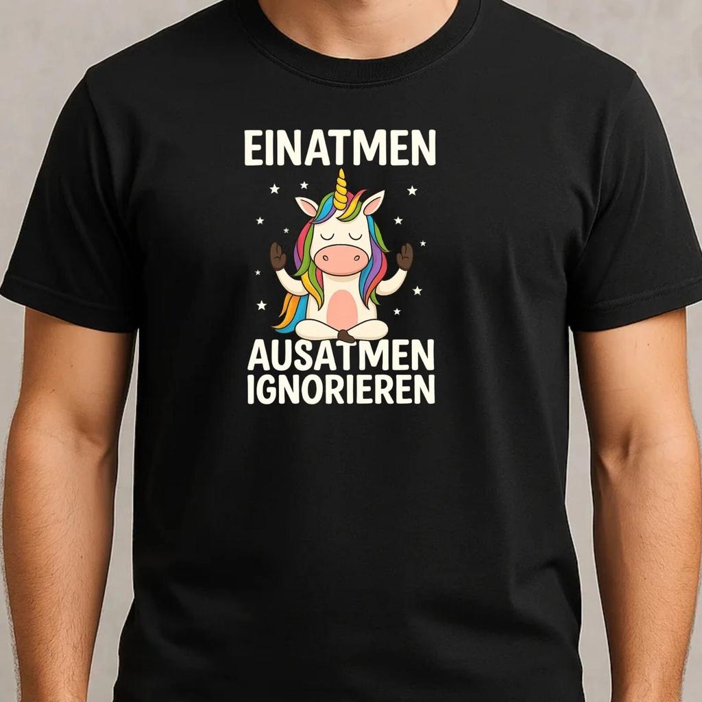 T-Shirt Herren Einatmen Ausatmen Einhorn Motiv Baumwolle Größe S bis 5XL