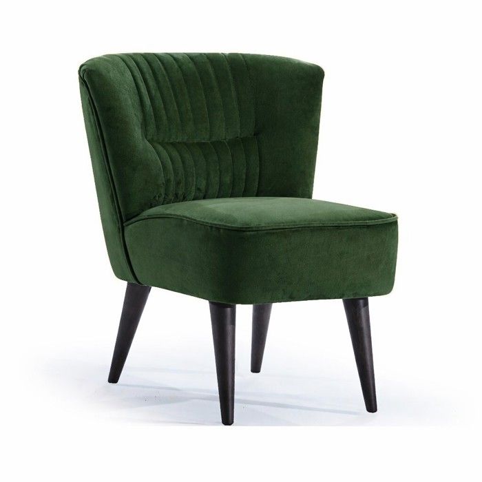Fauteuil de salon - Paris - Velours vert avocat - Pieds en bois - Compact et confortable