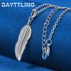 Fino collar de plata de ley 925 de 16-30 pulgadas con forma de pluma para hombres y mujeres, regalos de moda, amuleto de boda, joyería para fiestas