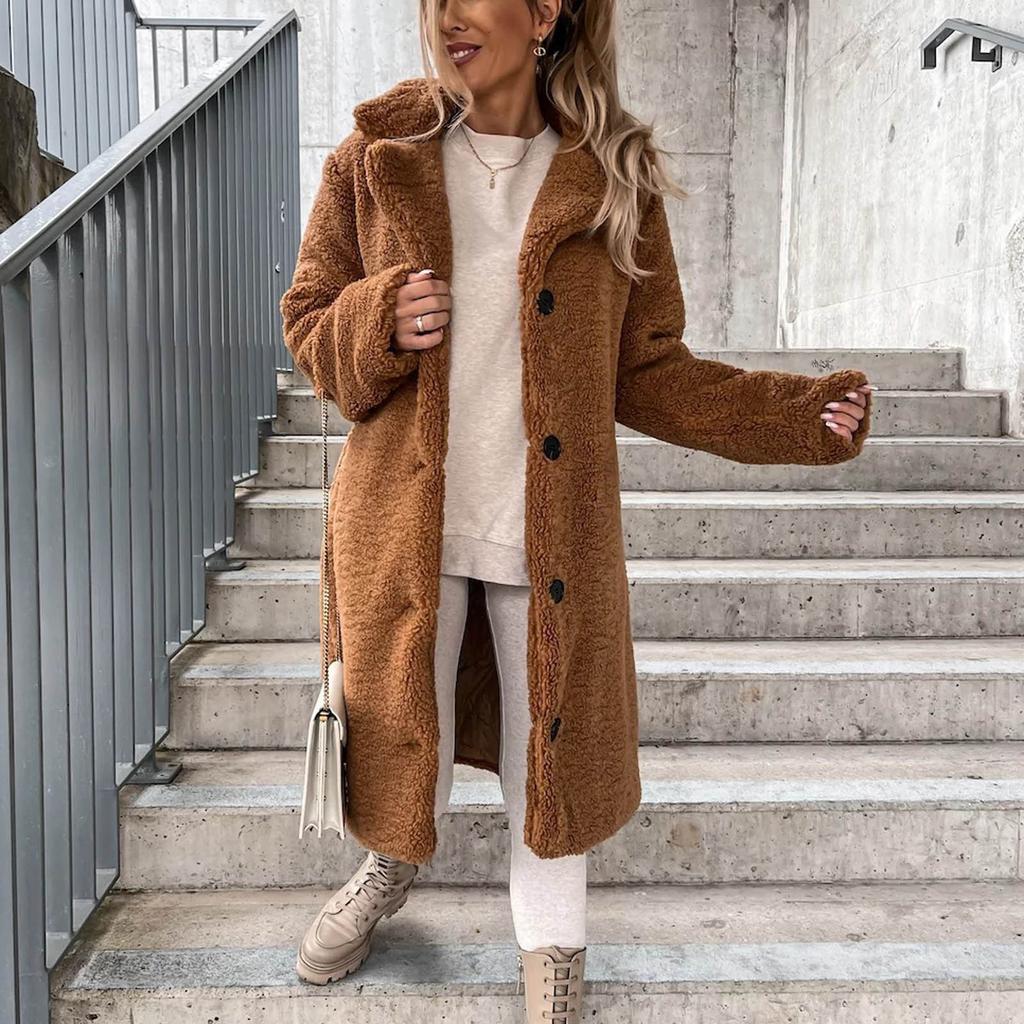 Women's Long-sleeved Warm Plush Jacket With A Lapel