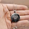 Wolf Head Pendant Necklace Animal Power Norse Viking Amulet Glass Cabochon Jewelry  Necklaces for Men Women