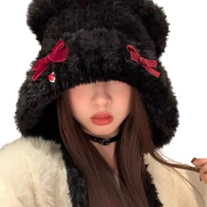 Bowknot Bear Ear Hat Warm Ear Flap Hat Ear Protective Cap Cold Weather Beanies