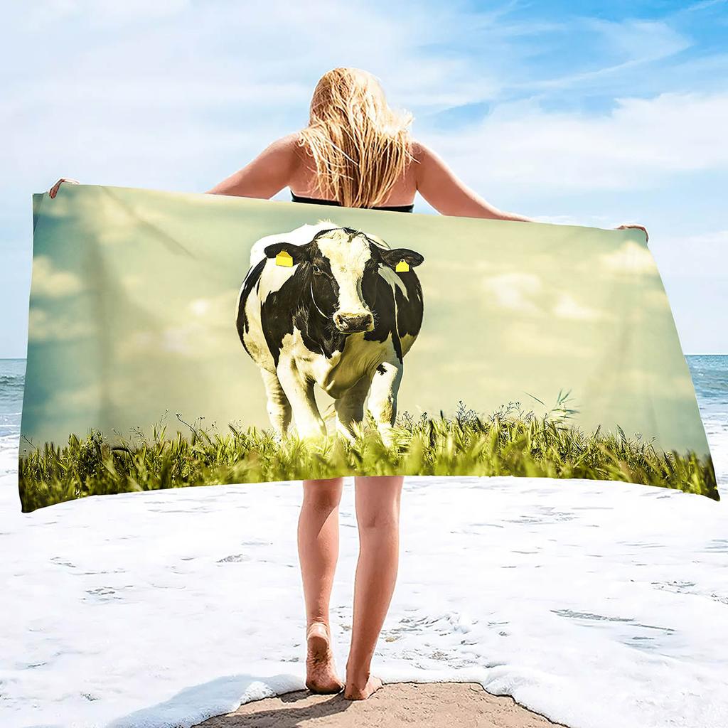 Cow Print Beach Towel Microfiber Bath Towels Oversized Cute Animal Cow Beach Towels Quick Dry Pool Towels for Bathroom Camping