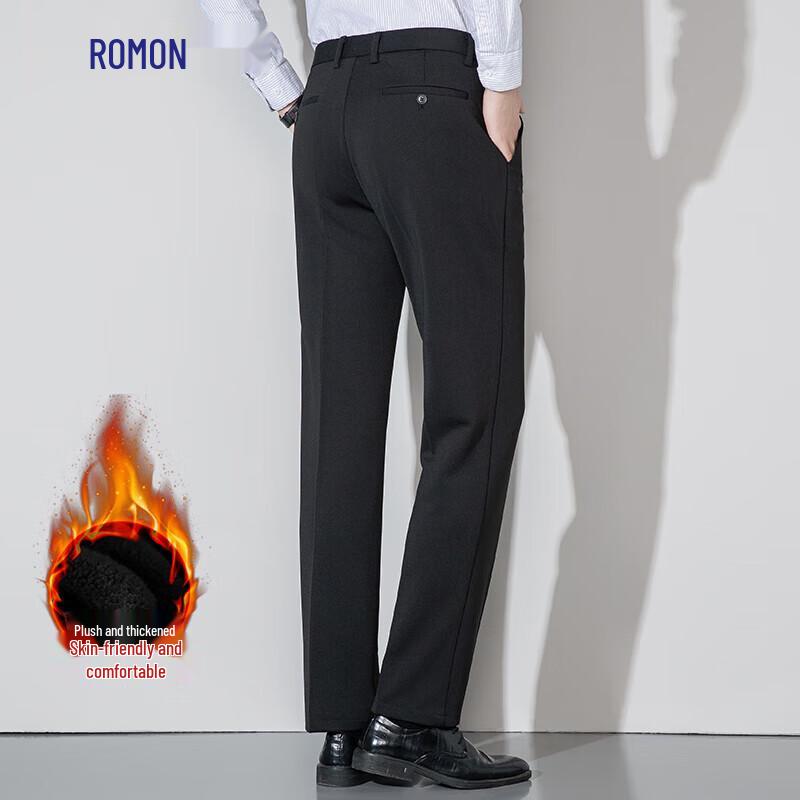 Romon Men's Fleece Lined Wrinkle-Free Stretch Straight-Leg Dress Pants
