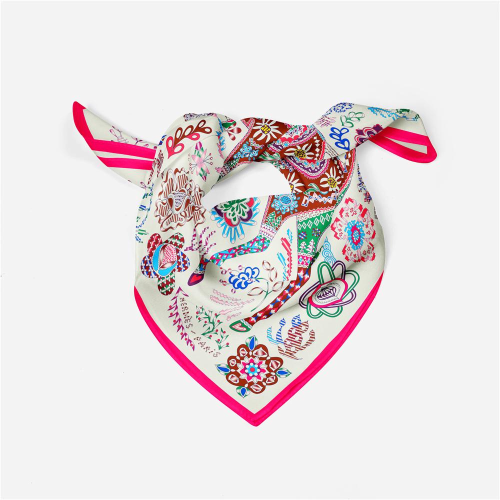 Twill Silk Scarf Woman Horse Floral Print Square Scarves Wraps Bandana Small Hijabs Foulards Lady Tie Headband Neckerchief 53CM