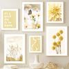 Yellow Dahlia Sunflower Orchid Butterfly Beige Wall  Canvas  Nordic Posters And Prints Pictures For Living Room Decor