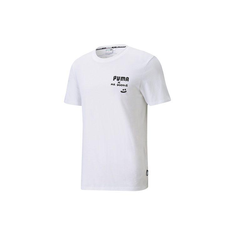 Puma X Mr Doodle T Shirts Men's White Crew Neck Moderate Straight Fit 598641-02