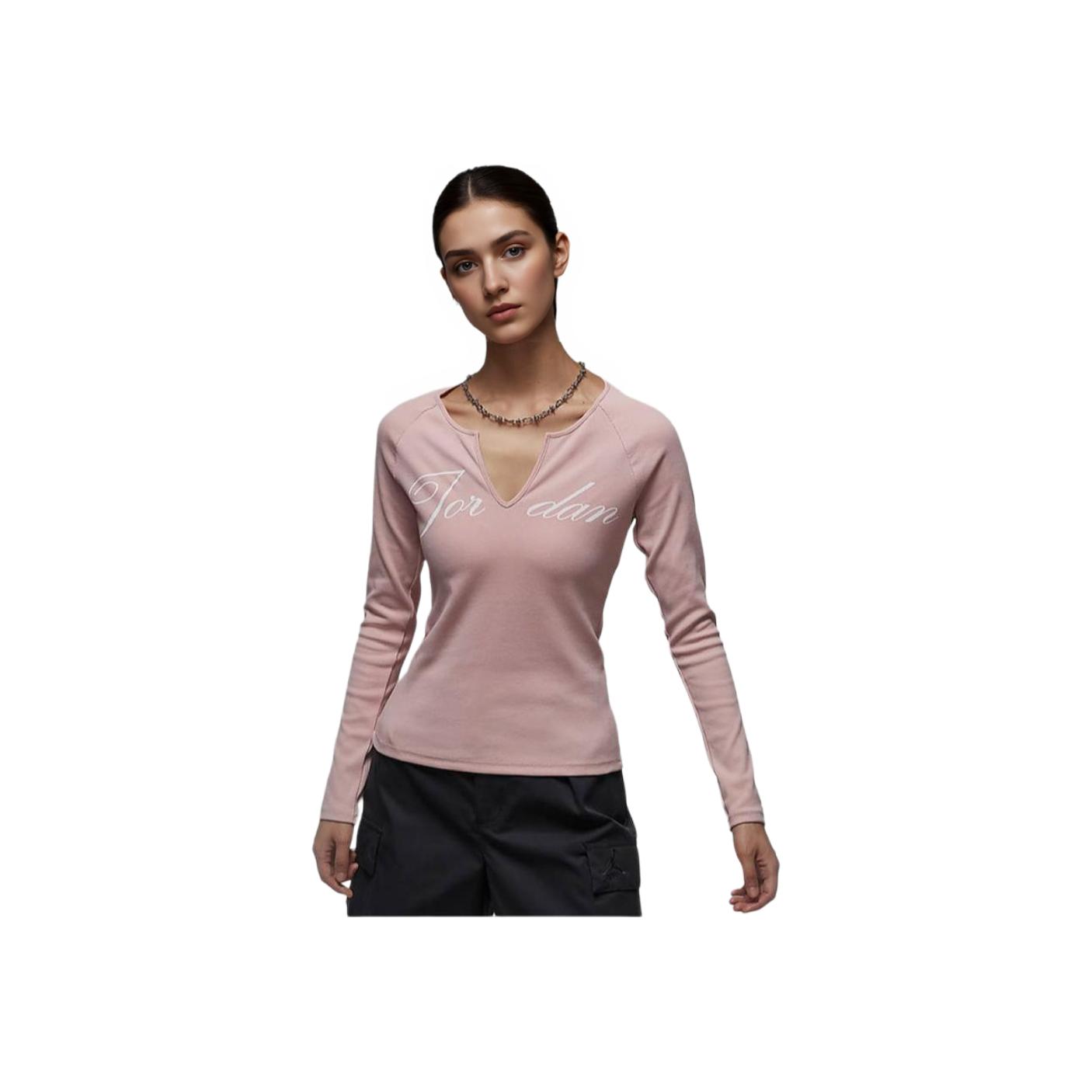 

Jordan V-образный вырез модная удобная футболка с длинным рукавом женские топы розового цвета FV7189601 M