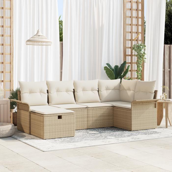 VidaXL Ensemble de Canapé de Jardin de 6 Pièces avec Coussins Beige Poly Rotin 3358880