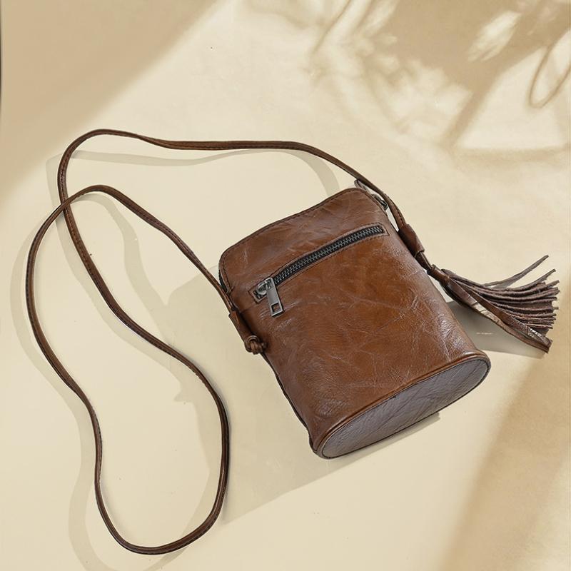 Johnature Retro-Handytasche aus echtem Leder, vielseitig, weich, echtes Rindsleder, für Damen, kleine Schulter- und Umhängetaschen