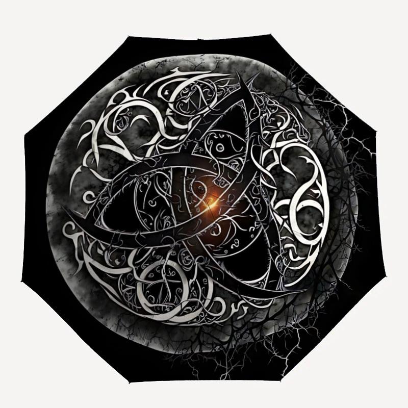 

1pcViking Patterns Automatic Folding Umbrella with 8 Bones, Portable 3-Fold collapsible Compact Design On-the-Go Essential, casual outdoor a