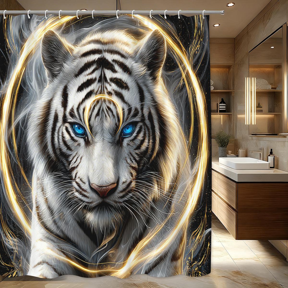 

Exquisite White Tiger Pattern Polyester Shower Curtain - Stylish Bathroom Decor, Artistic Bath Polyester For Home Restroom W60H190(CM)-1 Pcs