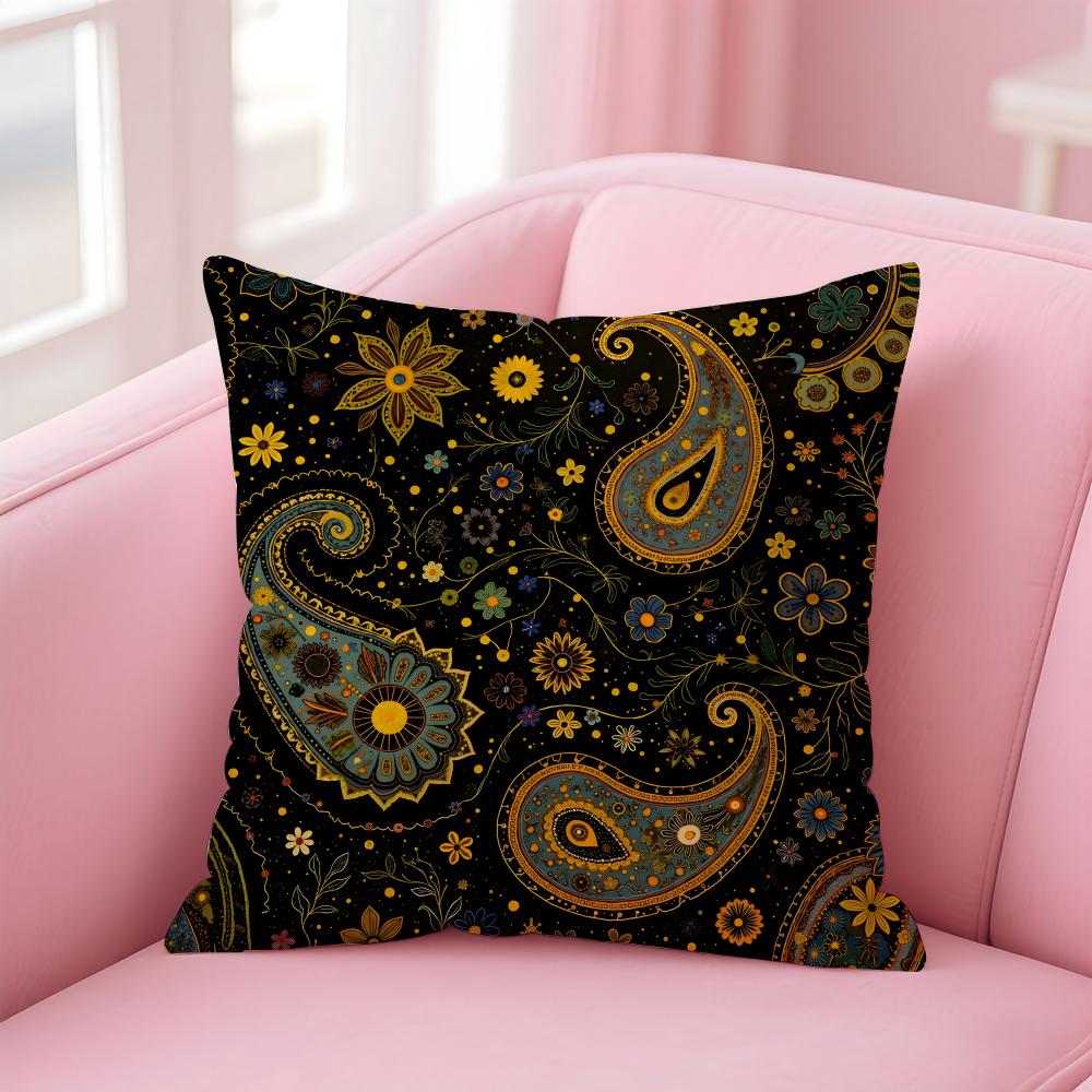 Classic Luxury Paisley Walnut Flower Pattern Cushion Cover Pillowcase Short Plush Invisible Zipper Room Sofa Cushion Cover