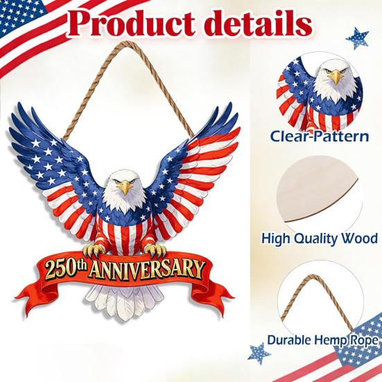 Wooden Hanging Ornament American 250th Anniversary Pendant Eagle Door Sign Patriotic Independence Day