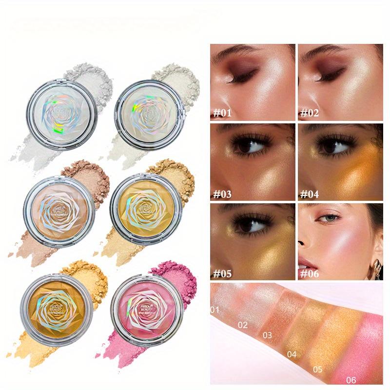 Rose Diamond Highlighter Powder Palette, Blush Palette Face Highlighting Contouring, Pearlescent Eyeshadow Highlighter, Makeup Gift for Women