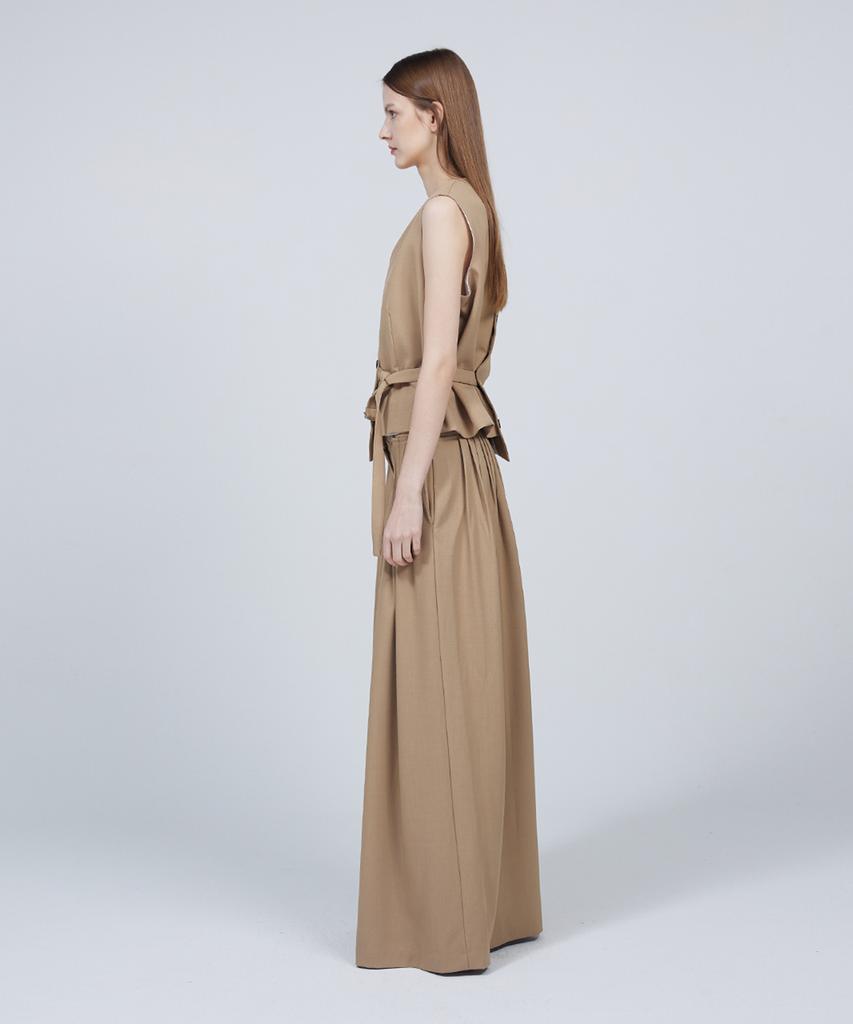 Meuameu [Essential] Unbalance Band Pin Tuck Slacks