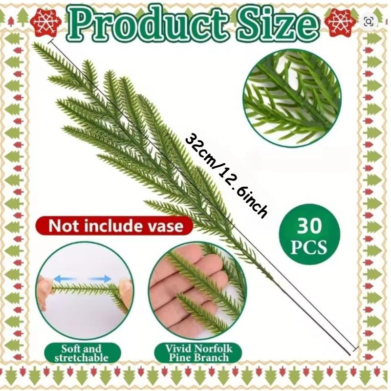 30pcs Real Touch Artificial Norfolk Pine Branches -35cm Long Fake Evergreen Stems for Indoor/Outdoor Decor, Realistic Decoration