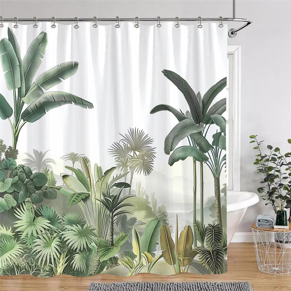 Tropical Botanical Jungle Animal Shower Curtain Coconut Flamingo Giraffe Bluebird Polyester Fabric Shower Curtain Bathroom Decor