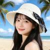 Nuevo Sombrero de Sol de Verano para Mujer Protección UV Paja Perla Moderno Vacaciones en la Playa Protección Solar Casual