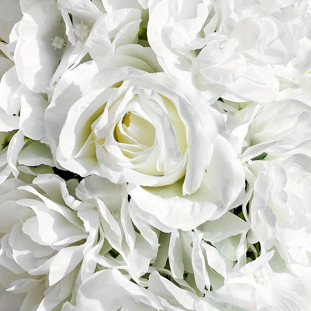 Artificial Silk Flower Row – Dahlia, Rose & Hydrangea – 39.4 Inch Realistic Faux Flowers for Wedding, Party & Home Decor – White