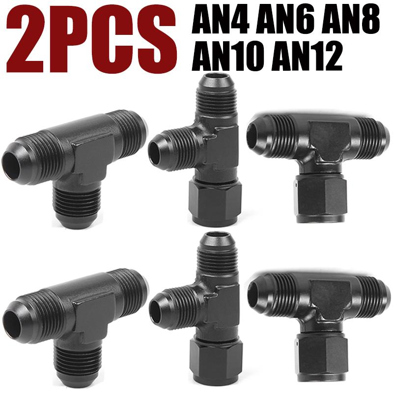 2X AN4 AN6 AN8 AN10 AN12 Universal Aluminum Hose Tee Connector Fittings Male To Male Female Tee On Side Thread Fitting Adapter