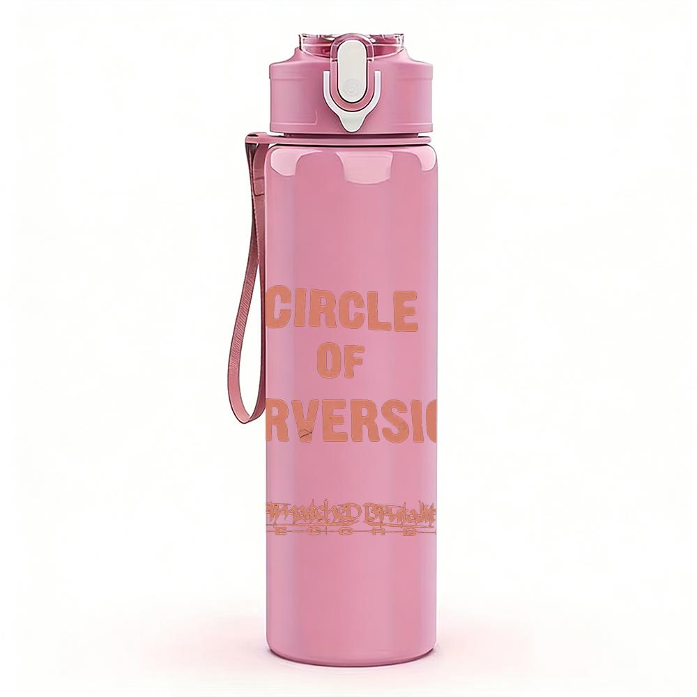 1PC Circle of perversion band text print 750ml colorful plastic sports water bottle leakproof pop lid with straw for outdoor office home use