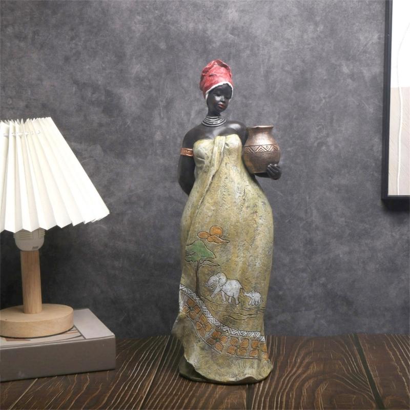 African Women Sculptures Exotic Tribal Lady Figurines Statue Collectible Art Crafts Desktop Ornament Home Office Decors