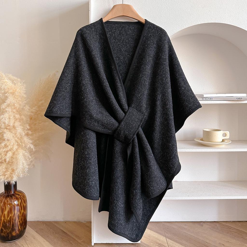 Women's Double-Sided Imitation Cashmere Pashmina Poncho Winter Warm Thickened Shawl Blanket Luxury Scarf Cloak Cape Stole