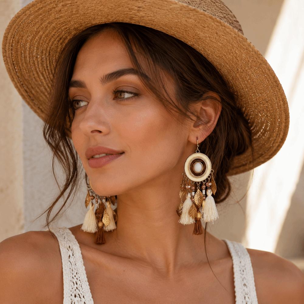 Zinc Zinc Alloy Tassel Earrings Beads Ethnic Earrings Women Jewelry Vintage Earrings Summer