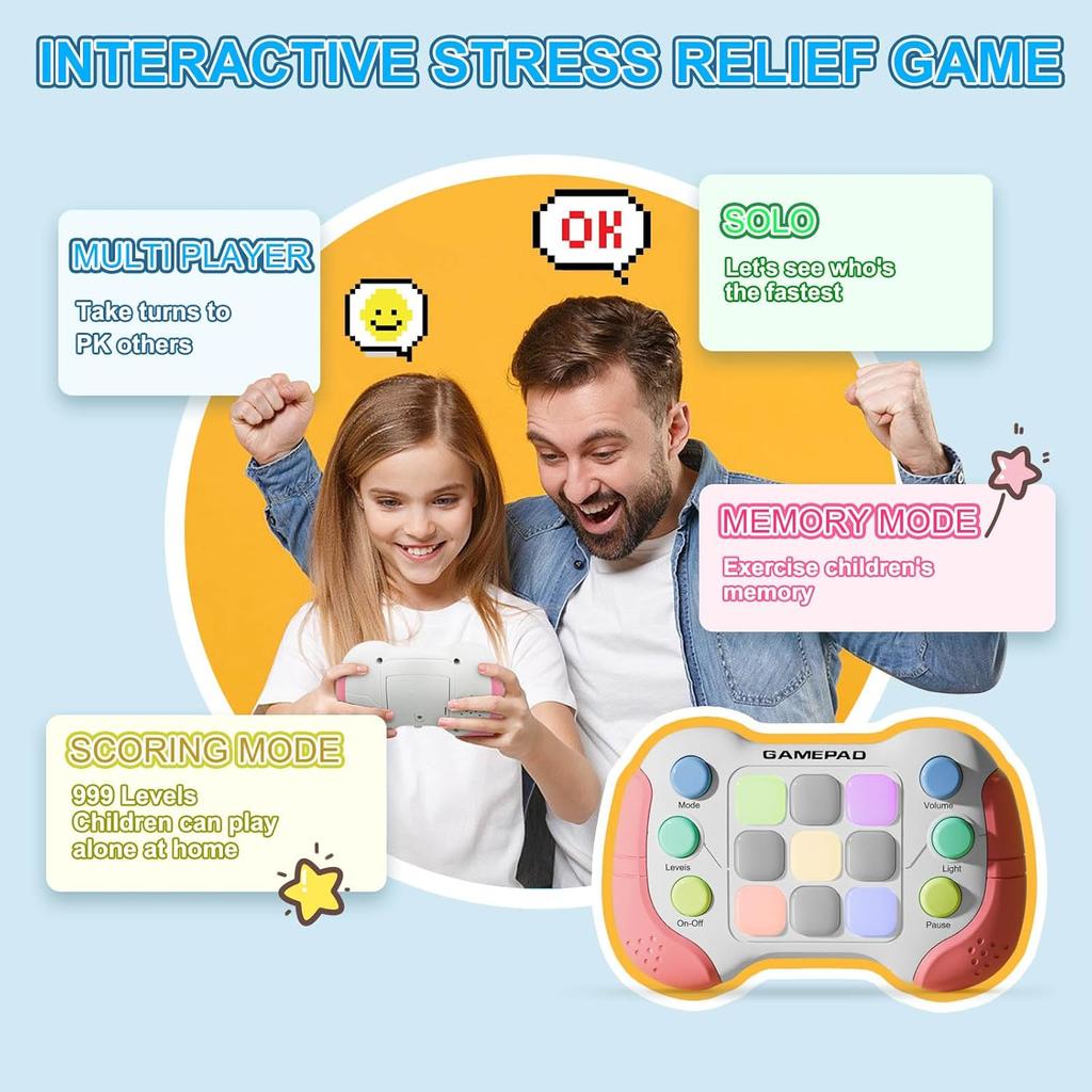 Upgraded Flashing Handheld Game for Kids, Fast Push Fidget Game Toy, Quick Push Light Up Fidget Electronic Console for Teens, Birthday Gifts for 3-12