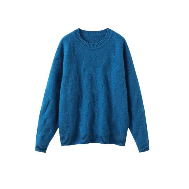 2025 Autumn/Winter Women's Soft Cashmere Round Neck Cable Knit Sweater - Korean Style