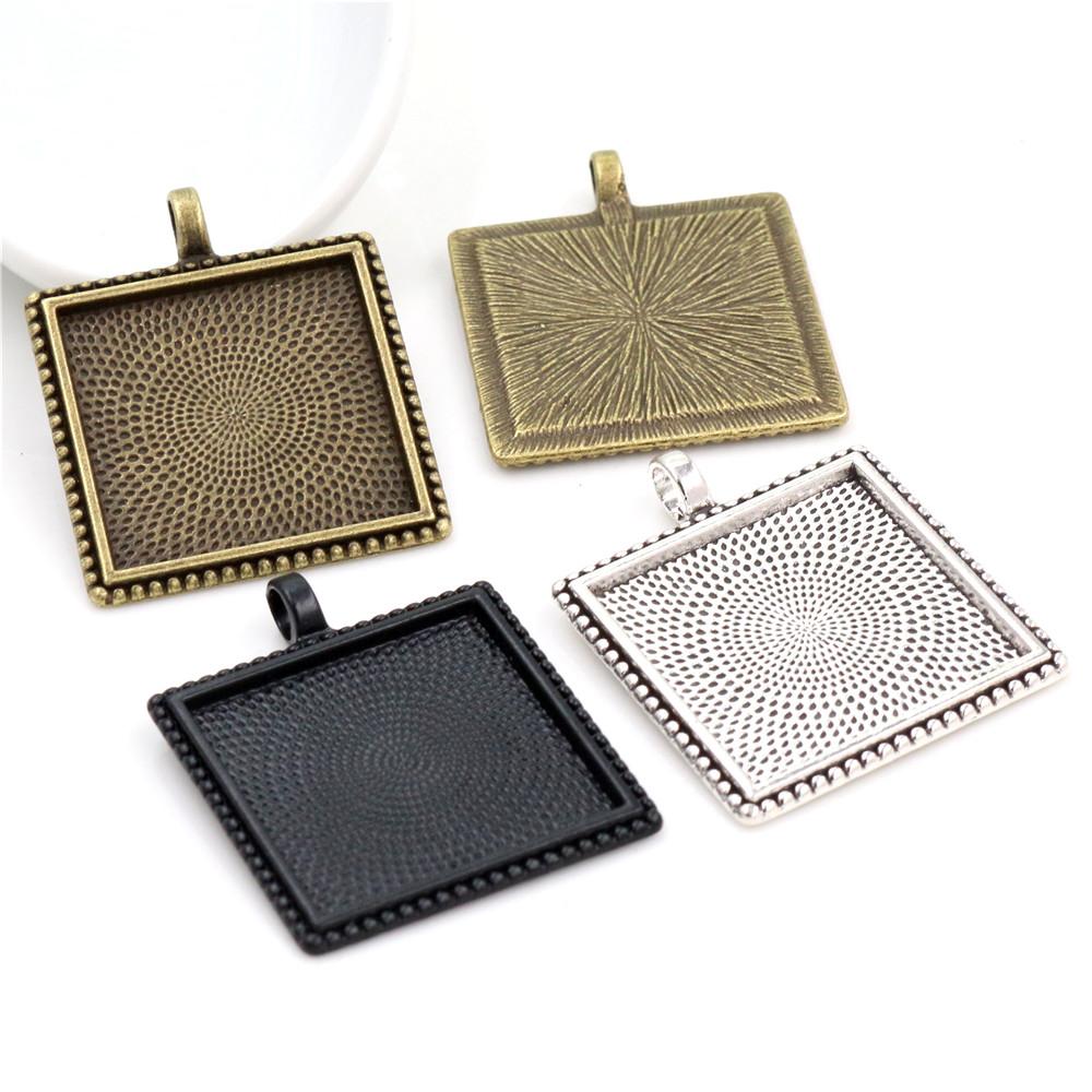 New Fashion 5pcs 25mm Inner Size Antique Silver Plated And Black And Bronze Plated Square Cabochon Base Setting Charms Pendant